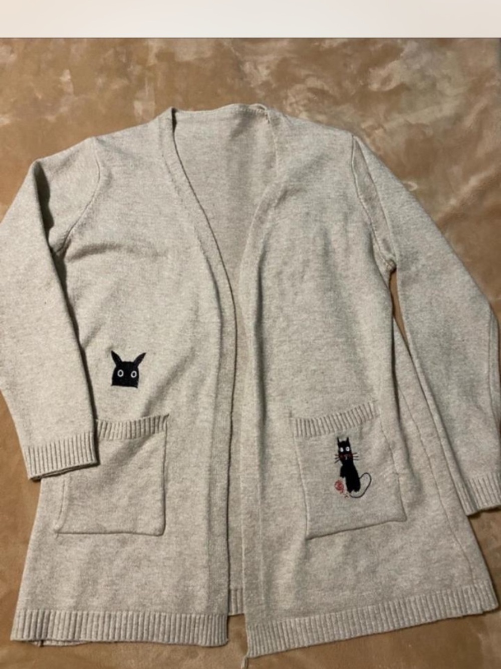 Black Cat Embroidered Open Cardigan - Brand Unspecified Sz M